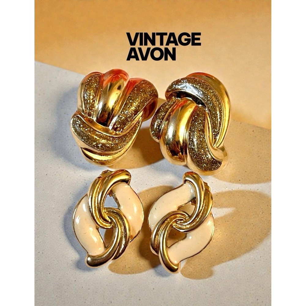 Vintage two sets Avon gold tone enamel earrings
